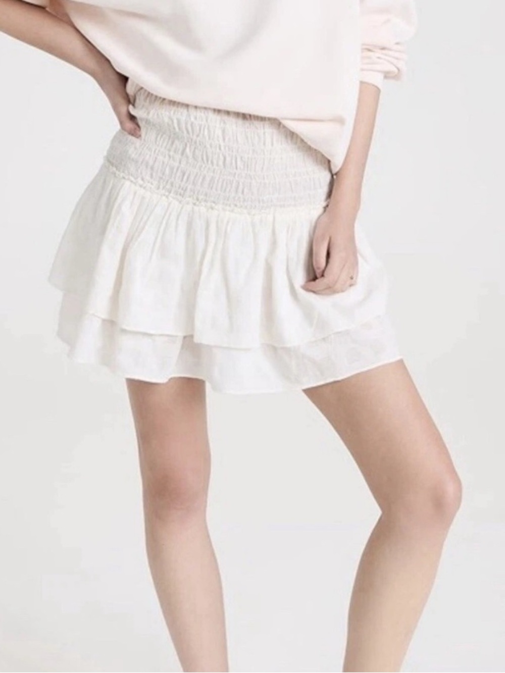 Madewell Smocked Pull-On Tiered Mini Skirt Off-White S